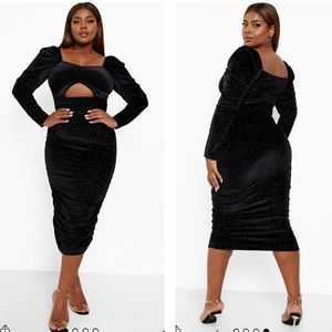 Fashion Nova Boohoo Plus Black Midi Glitter Dress